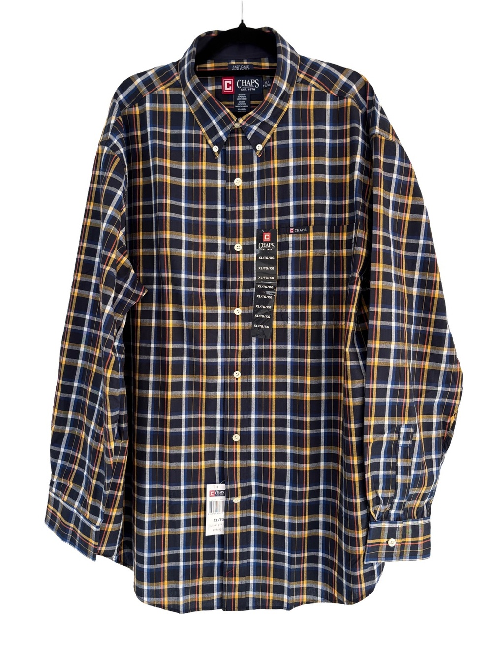 Chaps Men's Navy, Yellow & White Plaid Button-Down Shirt